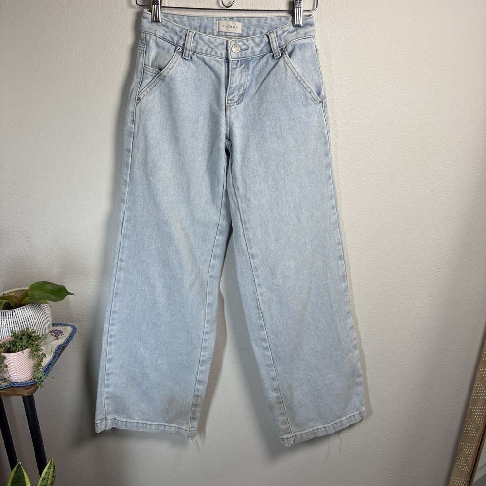 PacSun Women 22 Light Blue Jeans Casey Low Rise Baggy Denim STAINED HEM